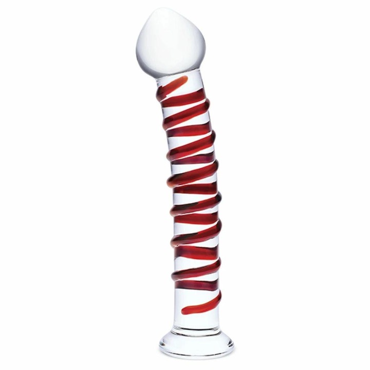 Dildo de sticla Glas Mr. Swirly, spirala rosie, hipoalergenic, 25.5cm