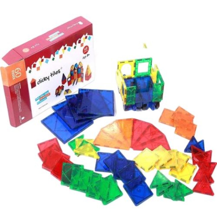 Set de Constructie Educativ CLICKY TILES, 60 Piese, Multicolor, +3 Ani
