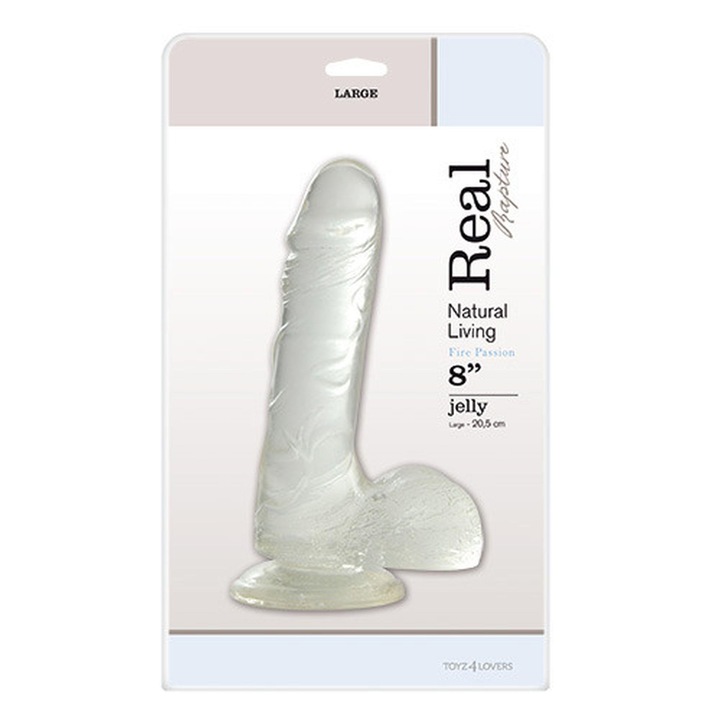 Valósághű dildó tapadókoronggal, Real Rapture Clear, 20 cm, átlátszó