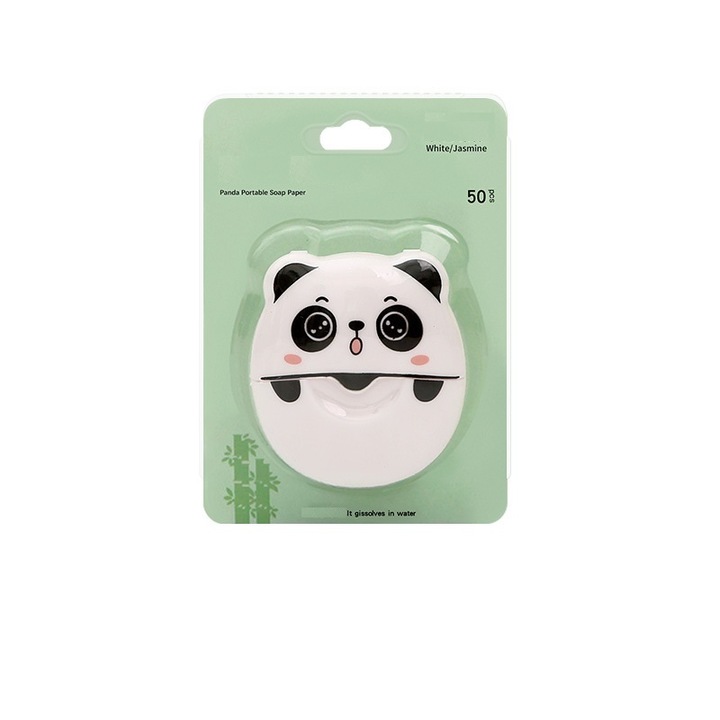 Set 3 cutii in forma de Panda cu 150 foite de sapun de unica folosita cu diverse arome, ultra portabile, perfecte pentru calatorii, iesiri in natura, adulti sau copii