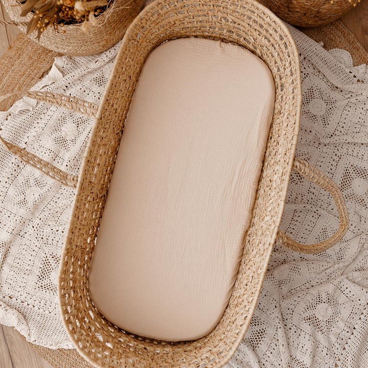 Cearceaf pentru patut, Muminky, bumbac, elastic, bej, 40x80cm