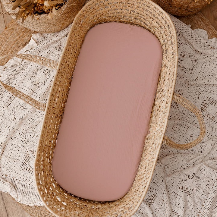 Cearceaf pentru patut, Muminky, bumbac 100%, elastic, 40x80cm, Roz