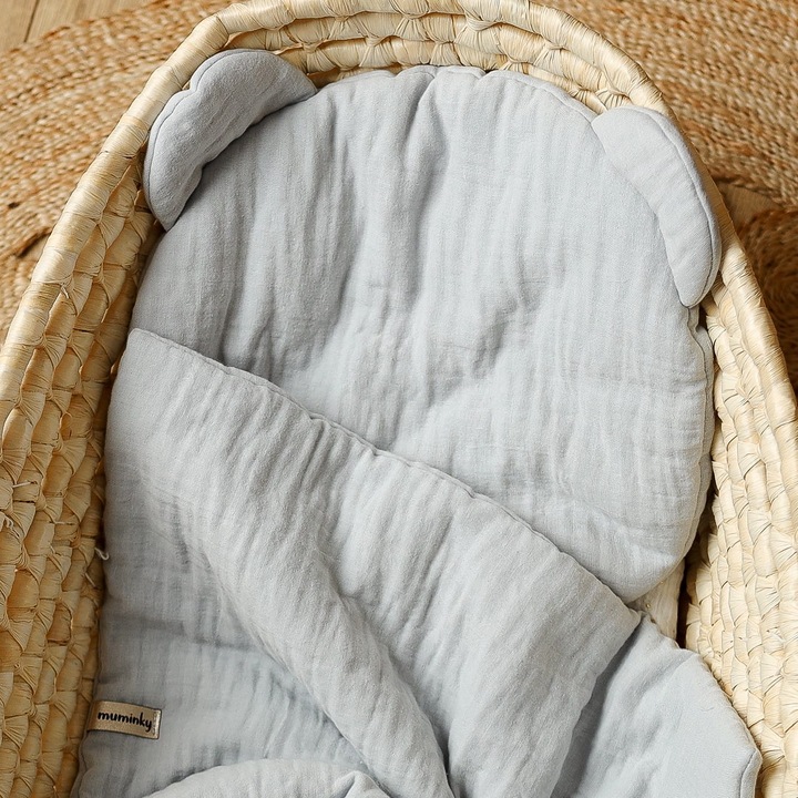 Lenjerie Muslin pentru Prichindel, Muminky, 100x130cm, gri