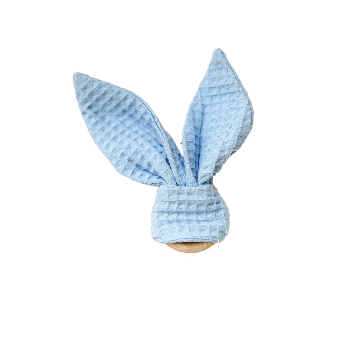 Muminky fogzó játék, bükkfa, natúr pamut, kék, 55mm