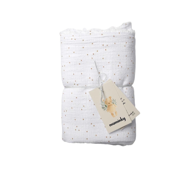 Бебешко одеяло Muminky, памук, 120x120см, кремаво на златни точки