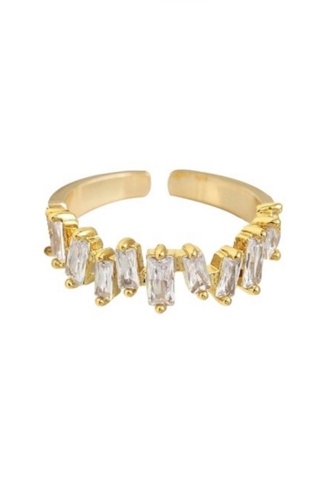 Inel din argint 925 Irregular Stone auriu cu pietre de zirconiu, masura ajustabila, aniversare, sarbatori, martisor