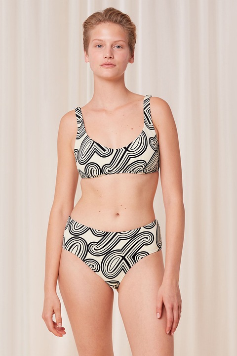 Triumph, Горнище на бански с графика, Черен/Светло бежово