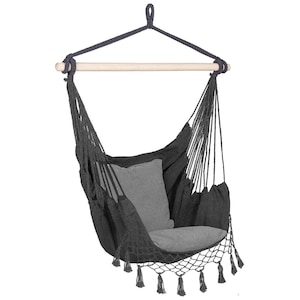 Hamac tip leagan suspendat pentru casa sau gradina, gri cu perne, 130x100cm, 150kg