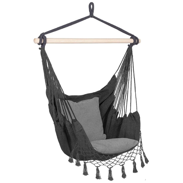 Hamac leagan suspendat bumbac perne incluse casa gradina, 130x100 cm, maxim 150 kg, gri