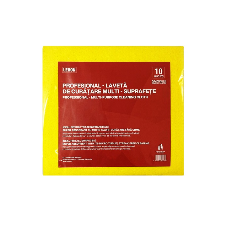 Set - 10 x Laveta de Curatare Multi-Suprafete 38x40cm, Super Absorbant, Micro-Gauri, Fara Urme, Culoare Galbena, Konga Profesional