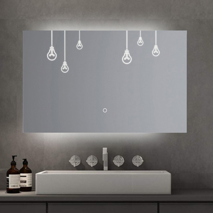 Oglinda baie Belform Atlantis, iluminare LED cu 3 culori, Dezaburire, Intrerupator touch, Ceas digital, 80x60 cm, Clasa energetica F