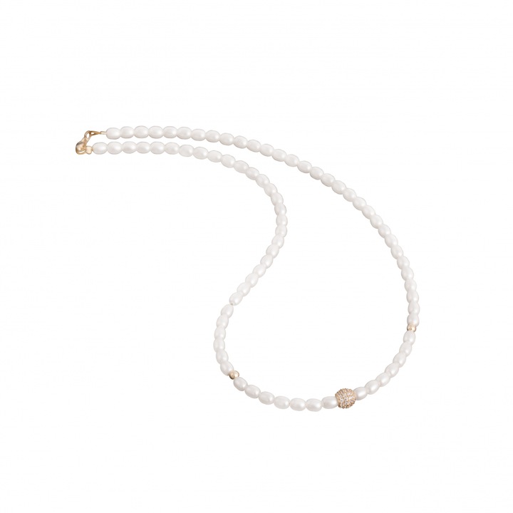 Lantisor cu bile din Aur si Perle de Mallorca, bila pave Royalstone