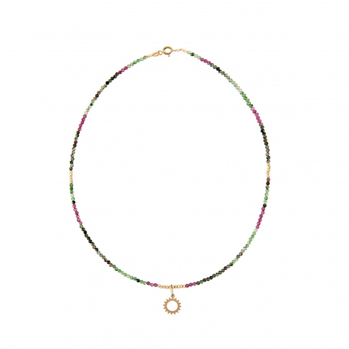 Lantisor cu bile de Aur si Anyolit, cu pandantiv soare Royalstone