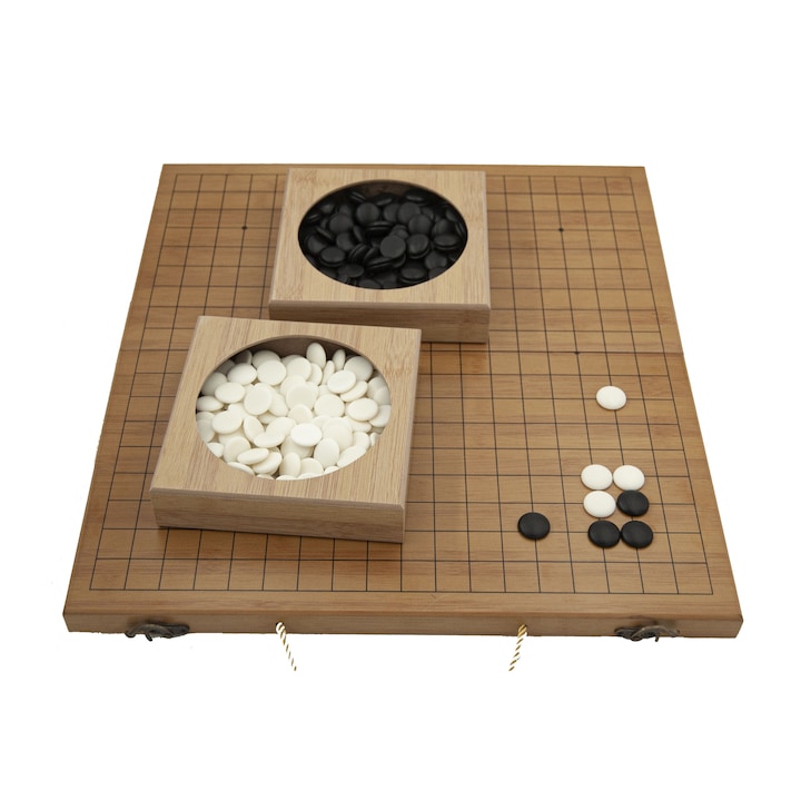 Joc de societate, strategie GO, tabla mare lemn, tip cutie, 19 x 19, 360 piese in cutii de lemn