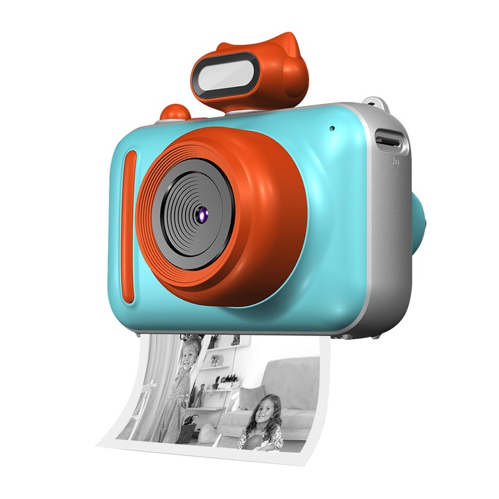 Камера за деца, SMARTIC®, модел SRK9, фото, видео, функции за печат, 8 интегрирани игри, 3 ролки за печат, MP3, селфи режим, светкавица, 20 интегрирани кадъра, USB type-C, син