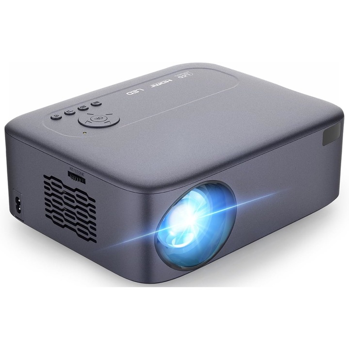 LED видео проектор, 4k, 600 ansi, електрически фокус, wifi, bluetooth, огледален екран на телефона, сив