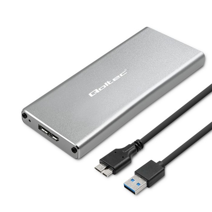 SSD Qoltec, USB 3.0 Super Speed 5Gb/s, SATA M.2, сребрист, 60x30x80/42mm