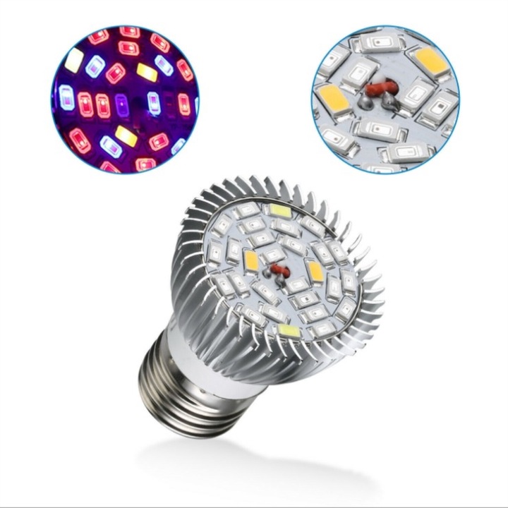 Bec crestere plante QttvbTna, 28 LED-uri, spectru complet, 7W, 6.2x5cm