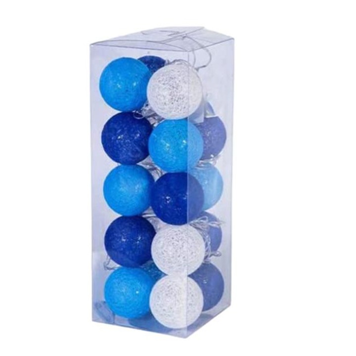 QttvbTna dekoratív füzér, pamut, 20 LED, sötétkék/világoskék/meleg fehér, 6cmx3m