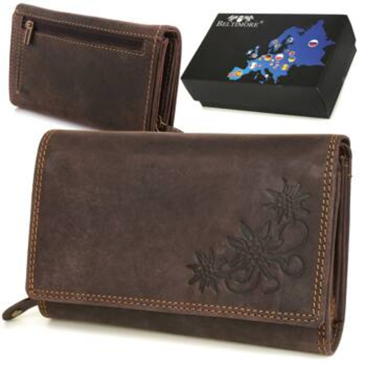 Beltimore S73 дамски портфейл, набук, RFiD, кафяв, 15x9.5x4см