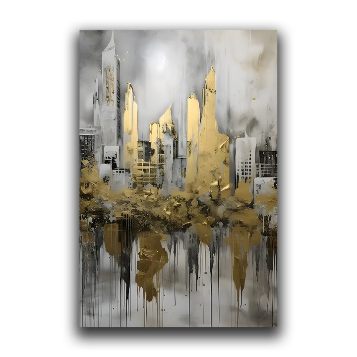 Картина на платно, LuxCanva® C1213, Златни небесни стъргала, 80 X 120 CM, 100% памучно платно 400g/m2, Дървена рамка, Релаксация, Всекидневна, Живи цветове