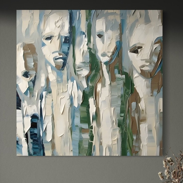 Премиум Канава Картина, LuxCanva® A1642, Покер Лице, 75 X 75 СМ, 100% Памучно Платно 400гр/м2, Дървена Рамка, Всекидневна, Абстрактни Лица, Рисувано с четка, Хора, Спалня, Ярки Цветове