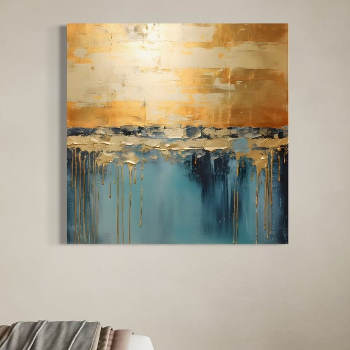 Премиум платно картина, LuxCanva® A1643, Син Контраст, 75 X 75 СМ, 100% Памучно платно 400гр/м2, Дървена рамка, Хол, Декоративен, Абстрактен, Хроматичен, Спалня, Живи цветове