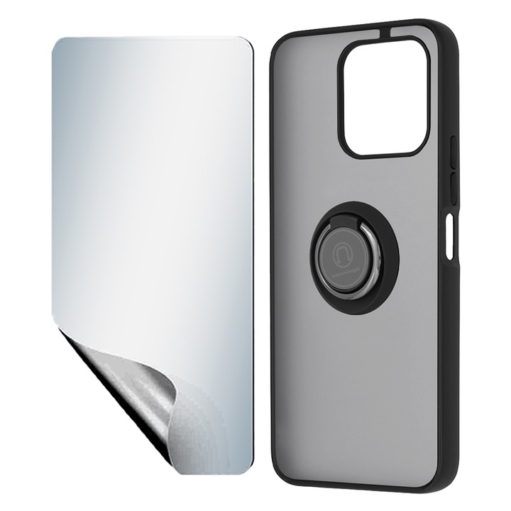 Regenerálható hidrogél fólia készlet, fényes tok TPU lökhárítóval Xiaomi Poco M6 Pro 4G készülékhez Glinth gyűrűvel, Optim Solution, AntiShock, Gyűrűs Popsocket, SuperLithe, 360°-os elforgatás, Ultra Protection Tech, 120°-ban dönthető, fekete