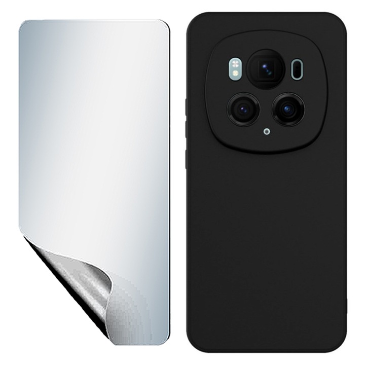 Комплект UHD самовъзстановяващ се протектор от хидрогел и гладък силиконов калъф с микрофибър, За Honor Magic6 Pro, OPTIM SOLUTION, Ултратънък, Мек материал, Против залепване, Черен