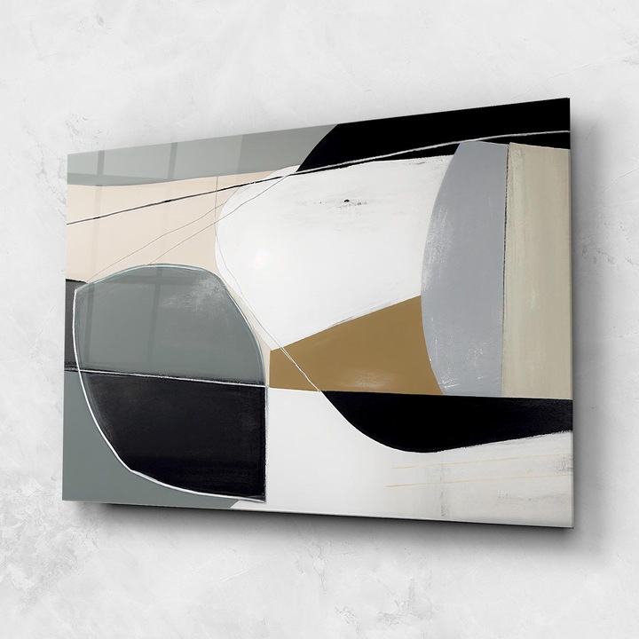 ARTHUB, Стъклена картина 80x120cm, Спалня и Дневна, абстрактни, абстрактно изкуство, Black Grey Shape