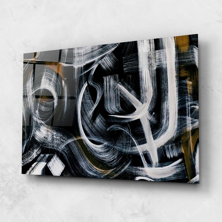 Tablou Sticla, 50x70cm, Dormitor si Living, Abstracte, Arta Abstracta, White Brush Lines