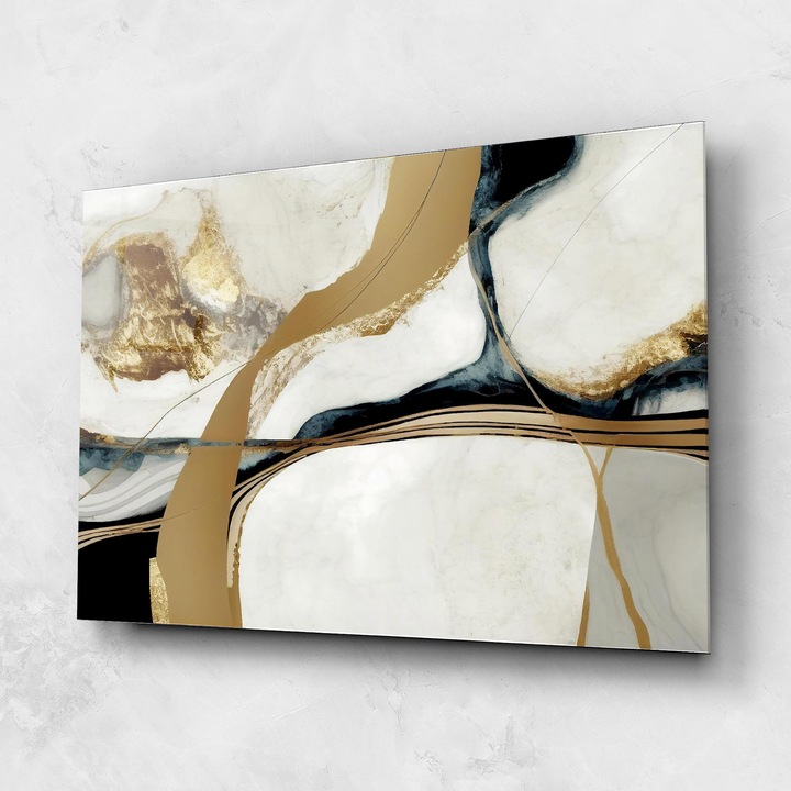 ARTHUB, Стъклена картина 60x80cm, Спалня и Дневна, абстрактни, абстрактно изкуство, Golden Blue Marble