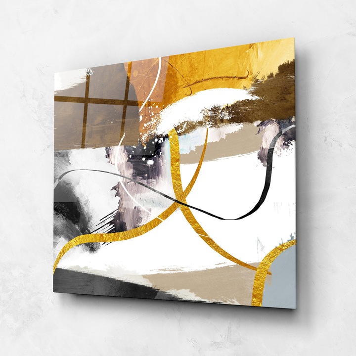 Tablou Sticla, 60x60cm, Dormitor si Living, Abstracte, Arta Abstracta, Chaotic Golden Painting