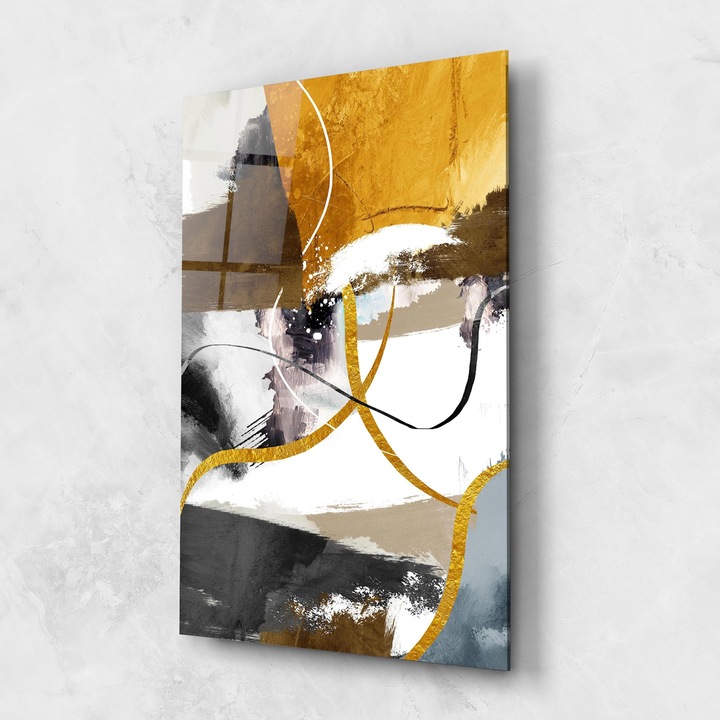 Tablou Sticla, 60x80cm, Dormitor si Living, Abstracte, Arta Abstracta, Chaotic Golden Painting