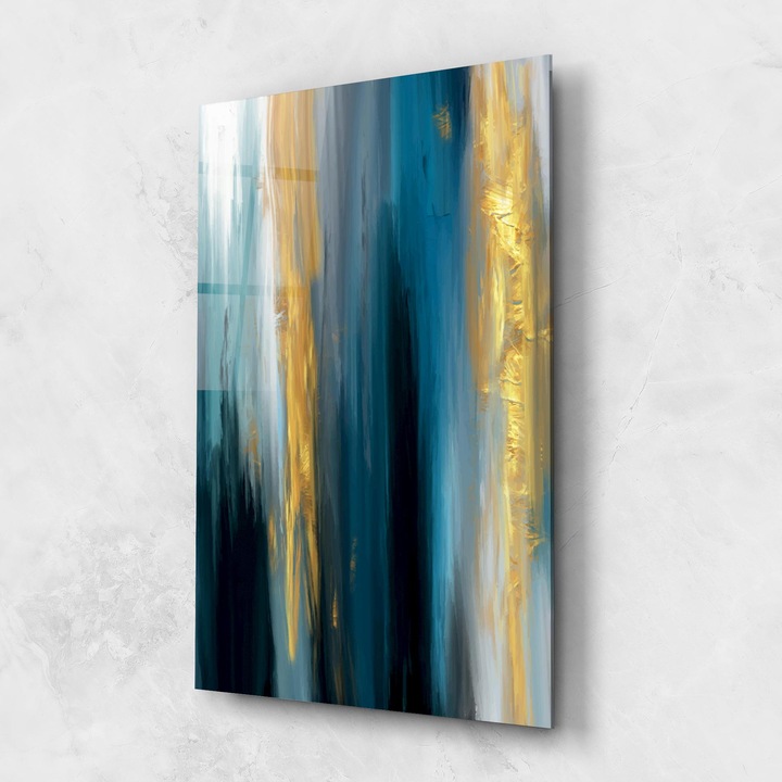 Tablou Sticla, 50x70cm, Dormitor si Living, Abstracte, Arta Abstracta, Golden Black Blue Art