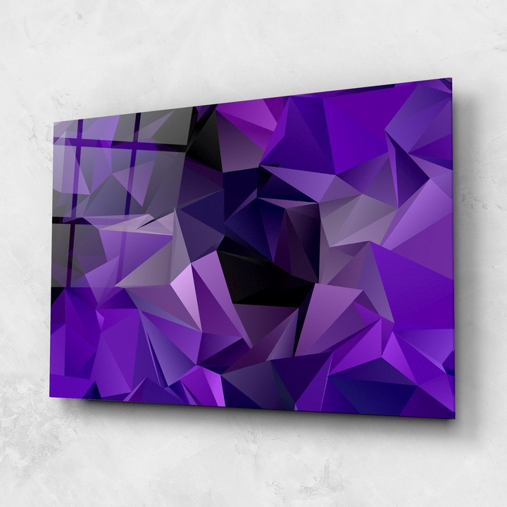 Tablou Sticla, 50x70cm, Dormitor si Living, Abstracte, Geometrice, Purple Triangle Mix