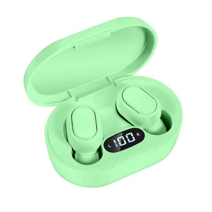Casti wireless Bluetooth, TWS in ear, Bluetooth 5.0, mici si confortabile, rezistente la apa, verde