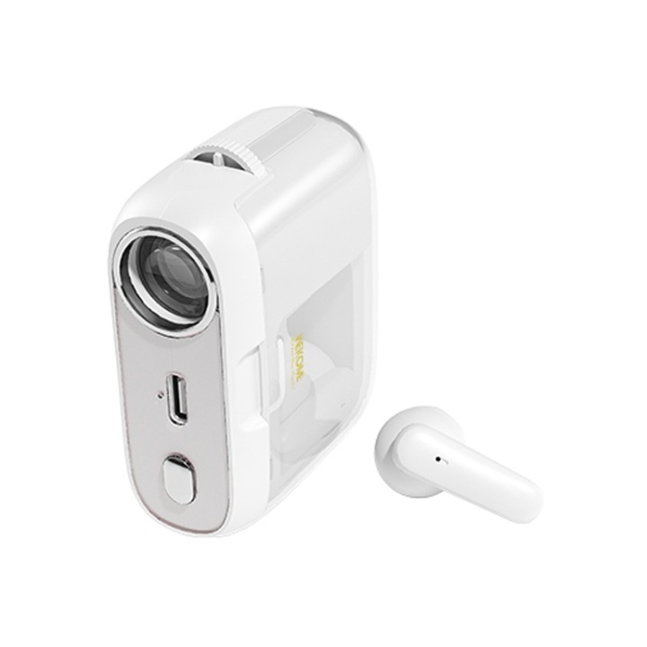 Casti wireless Bluetooth, WK S28 Projection TWS, stereo HiFi, tehnologie V5.3, incarcare rapida Tip-C, alb