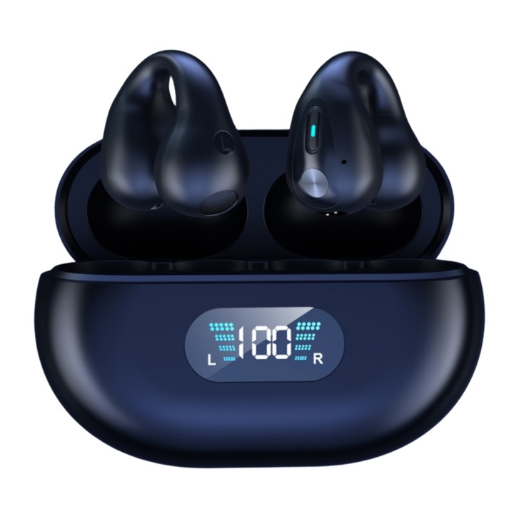 Casti wireless Bluetooth, TWS, design ergonomic, Noise canceling, Bluetooth 5.3 imbunatatit, rezistent la apa, negru