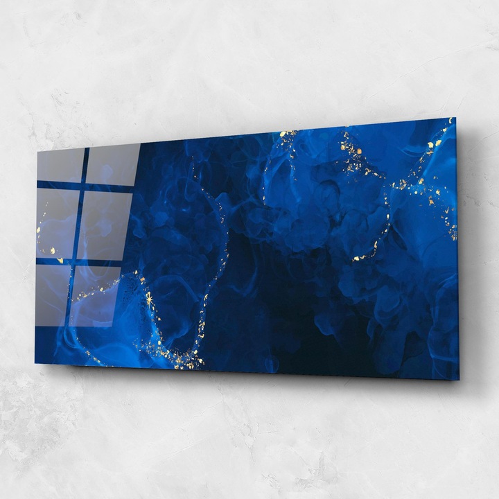 Tablou Sticla, 60x120cm, Dormitor si Living, Abstracte, Marble, Blue Ink Marble