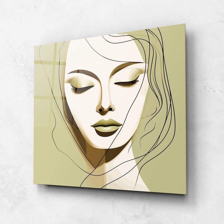 ARTHUB, Стъклена картина 100x100cm, Спалня и Дневна, жени, абстрактни жени, Cream Womans Face