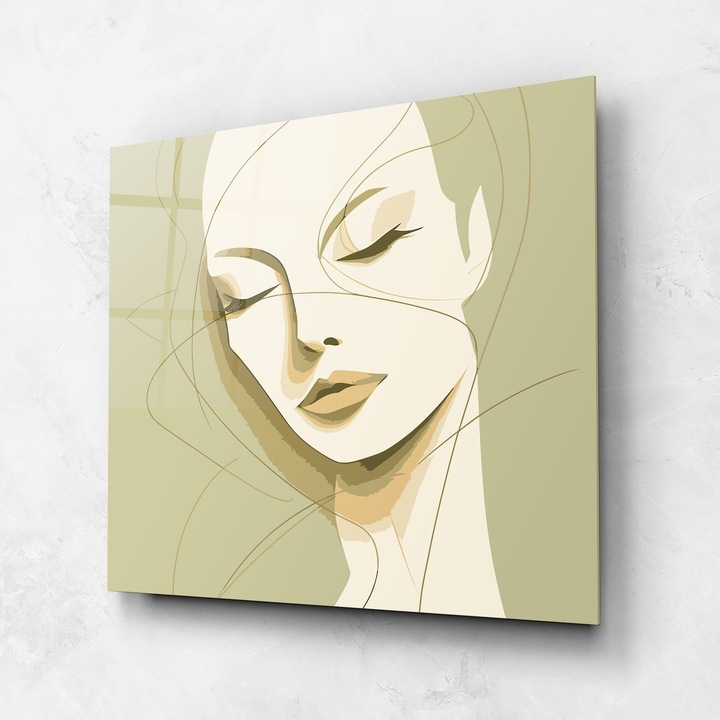 ARTHUB, Стъклена картина 100x100cm, Спалня и Дневна, жени, абстрактни жени, Cream Woman Head