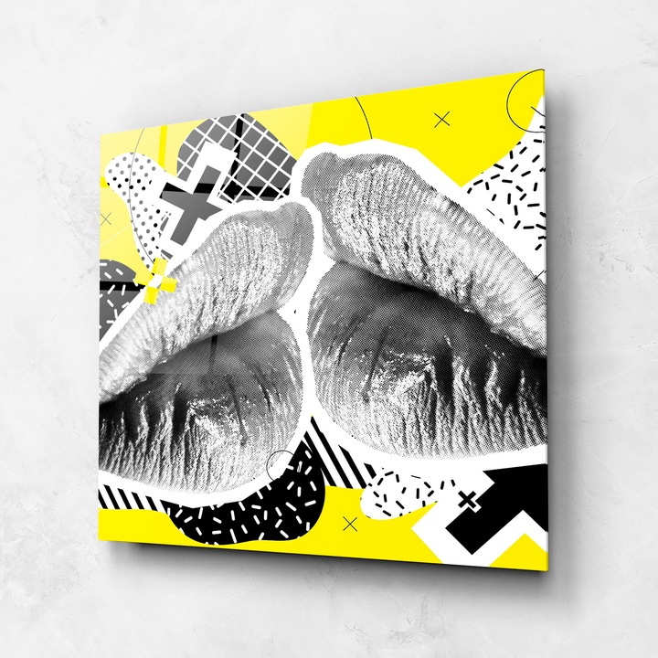 ARTHUB, Стъклена картина 60x60cm, Спалня и Дневна, жени, устни, Two Grey Lips