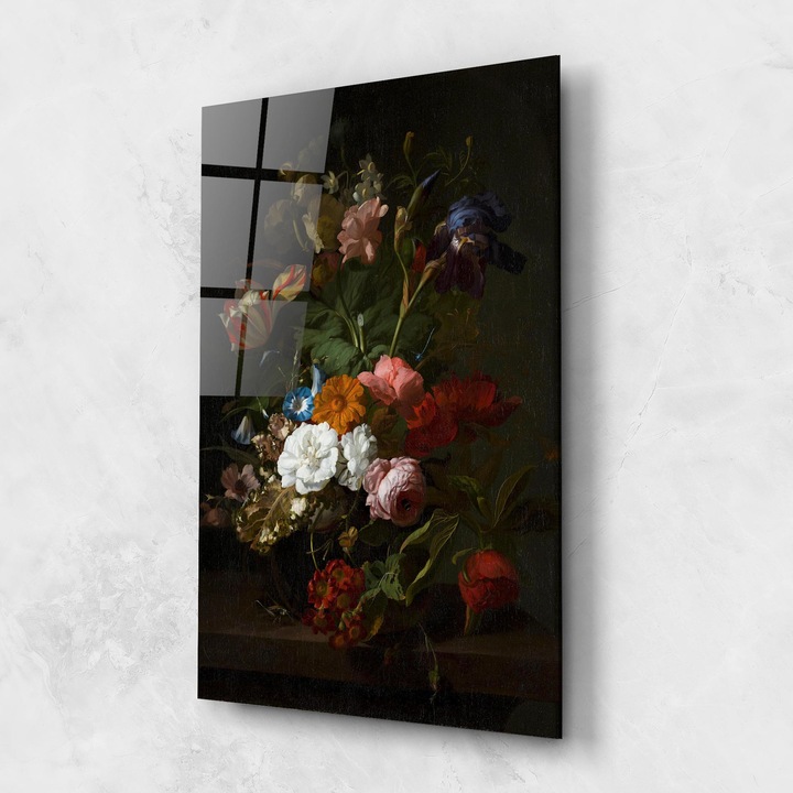 ARTHUB, Стъклена картина 80x120cm, Спалня и Дневна, цветя, букет цветя, Dark Flowers Bouquet