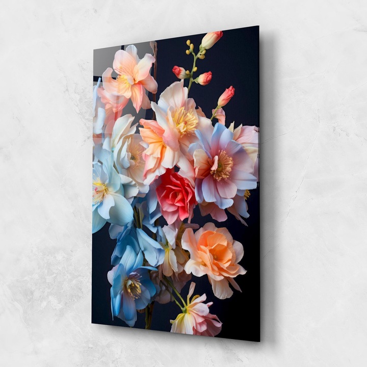 ARTHUB, Стъклена картина 80x120cm, Спалня и Дневна, цветя, букет цветя, Pretty Pastel Bouquet