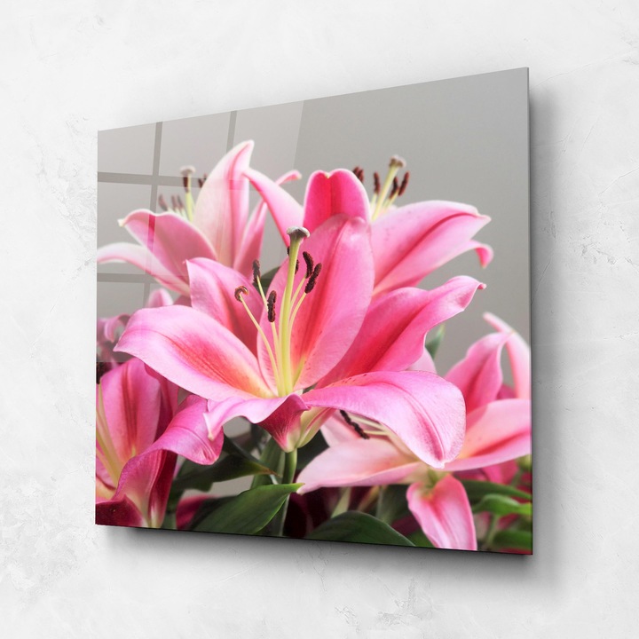 ARTHUB, Стъклена картина 100x100cm, Спалня и Дневна, цветя, лилии, Light Pink Lily View