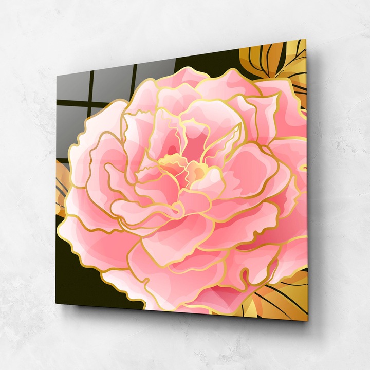 ARTHUB, Стъклена картина 100x100cm, Спалня и Дневна, цветя, божури, Soft Pink Peony