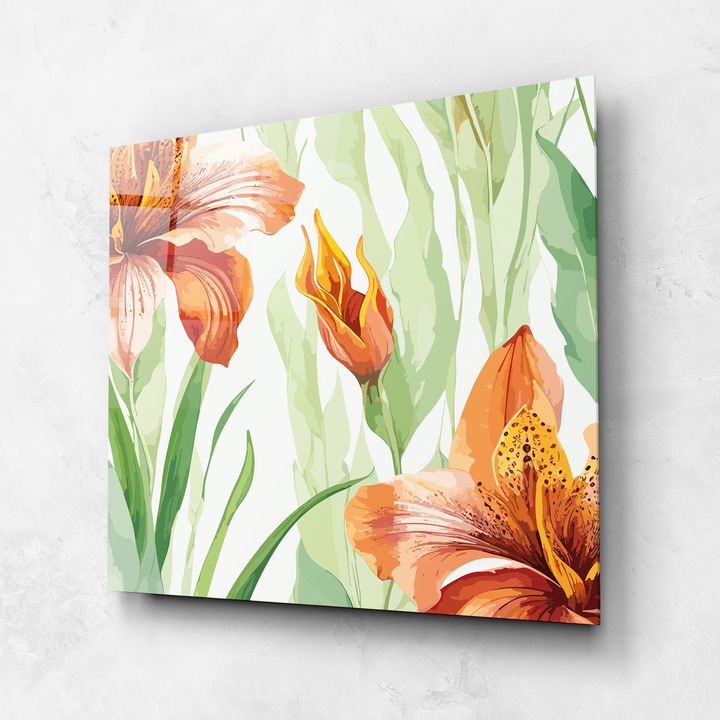 ARTHUB, Стъклена картина 100x100cm, Спалня и Дневна, цветя, лилии, Orange Lily Floral