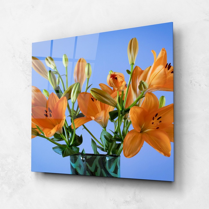 ARTHUB, Стъклена картина 100x100cm, Спалня и Дневна, цветя, лилии, Pretty Lily In Vase