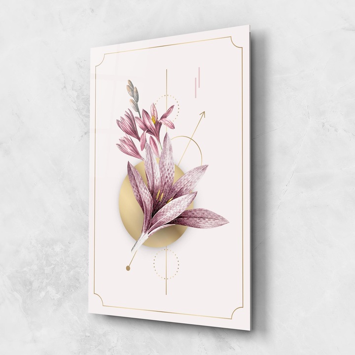 ARTHUB, Стъклена картина 80x120cm, Спалня и Дневна, цветя, лилии, Purple Gold Lily